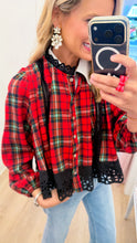 Red Plaid Lace Trim Blouse