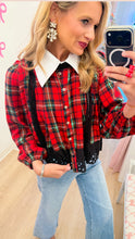 Red Plaid Lace Trim Blouse