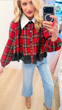 Red Plaid Lace Trim Blouse