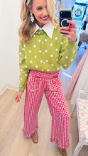 Red Gingham Wide Leg Ruffle Hem Pants
