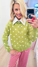 Sage and White Polka Dot Cardigan
