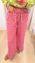 Red Gingham Wide Leg Ruffle Hem Pants