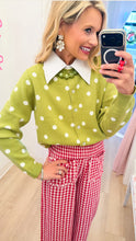 Sage and White Polka Dot Cardigan