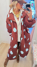 Brown and Blue Polka Dot Oversized Puffer Jacket