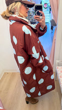 Brown and Blue Polka Dot Oversized Puffer Jacket