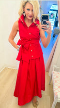 Red Sleeveless Collared Top and Maxi Skirt Set