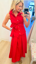 Red Sleeveless Collared Top and Maxi Skirt Set
