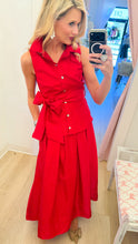 Red Sleeveless Collared Top and Maxi Skirt Set
